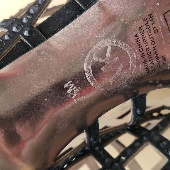 Michael Kors Yvoone Bootie caged rhinestones heels suede peep toe sandal 7.5 blk - Picture 11 of 16